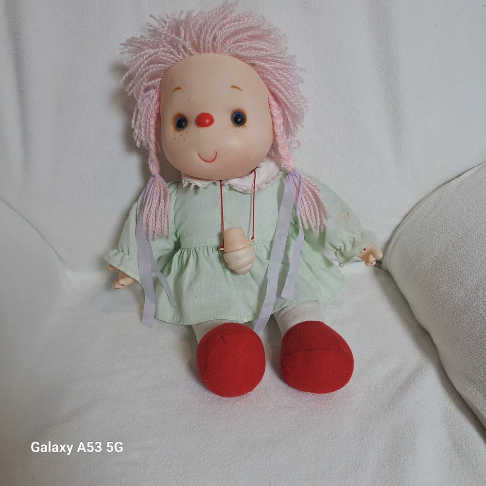 Vtg Ice Cream Doll Pink Hair Green Dress Complete With Ice Cream